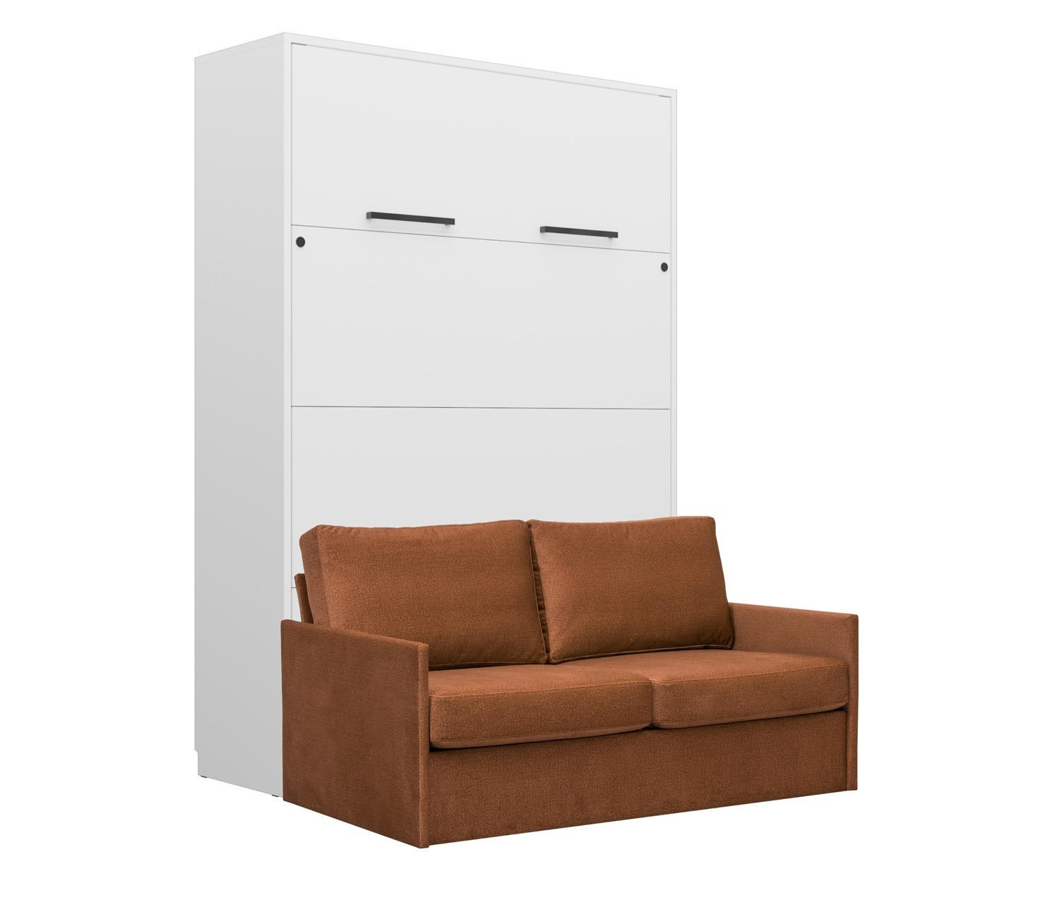 SCHRANKBETT Wandbett GN 140x200 weiß mit LED & Sofa - Nussbraun - Nussbaumfarben/Schwarz, Holz/Holzwerkstoff (140/200cm) - QMM TraumMöbel