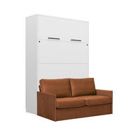 SCHRANKBETT Wandbett GN 140x200 weiß mit LED & Sofa - Nussbraun - Nussbaumfarben/Schwarz, Holz/Holzwerkstoff (140/200cm) - QMM TraumMöbel