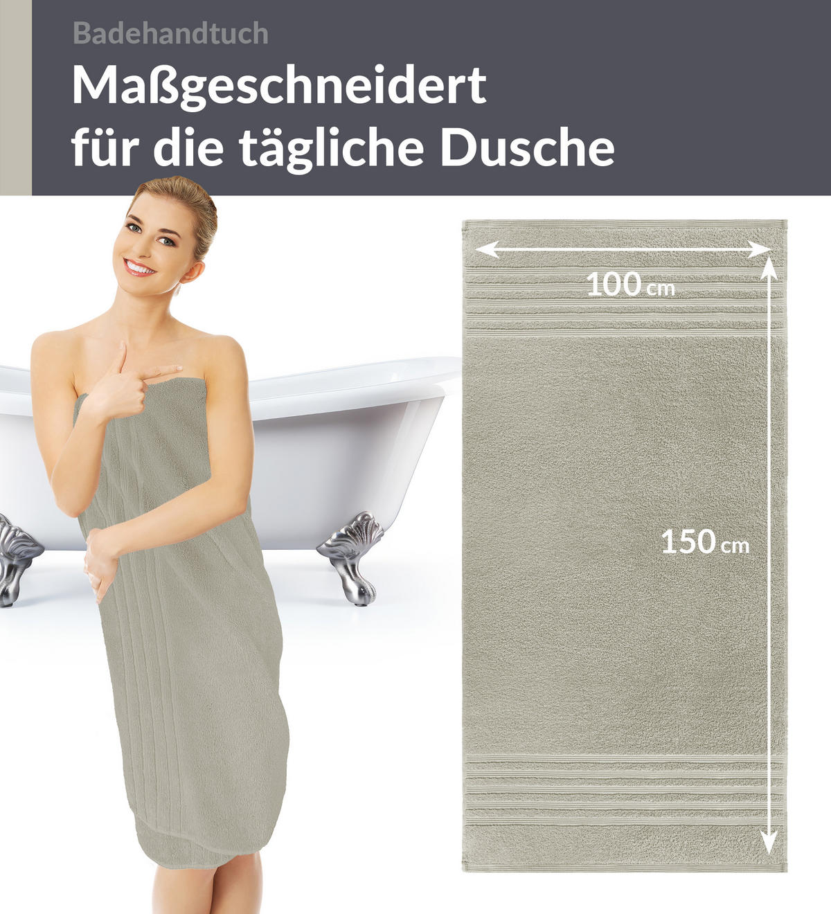 BADETUCH London Kiesel Grau 2er Set 100x150 - Sandfarben, Textil (100/150cm) - Lashuma