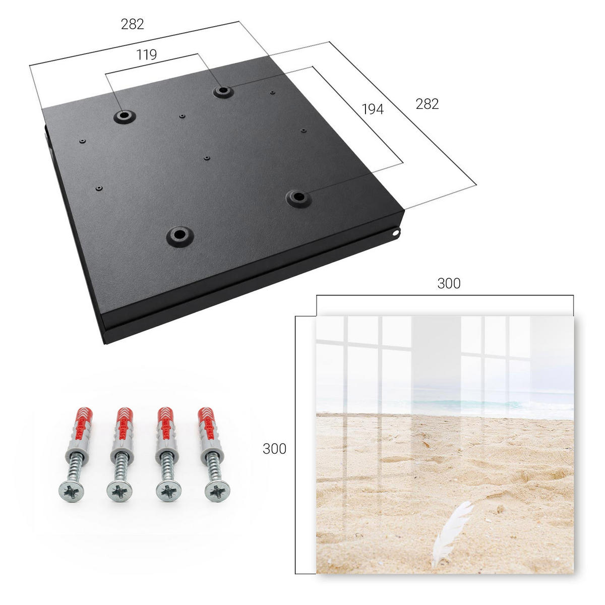 SCHLÜSSELBOX Schwarz 30x30 cm- Türöffnung nach rechts - Strandentspannung - Beige, Metall (30/30/5cm) - TULUP