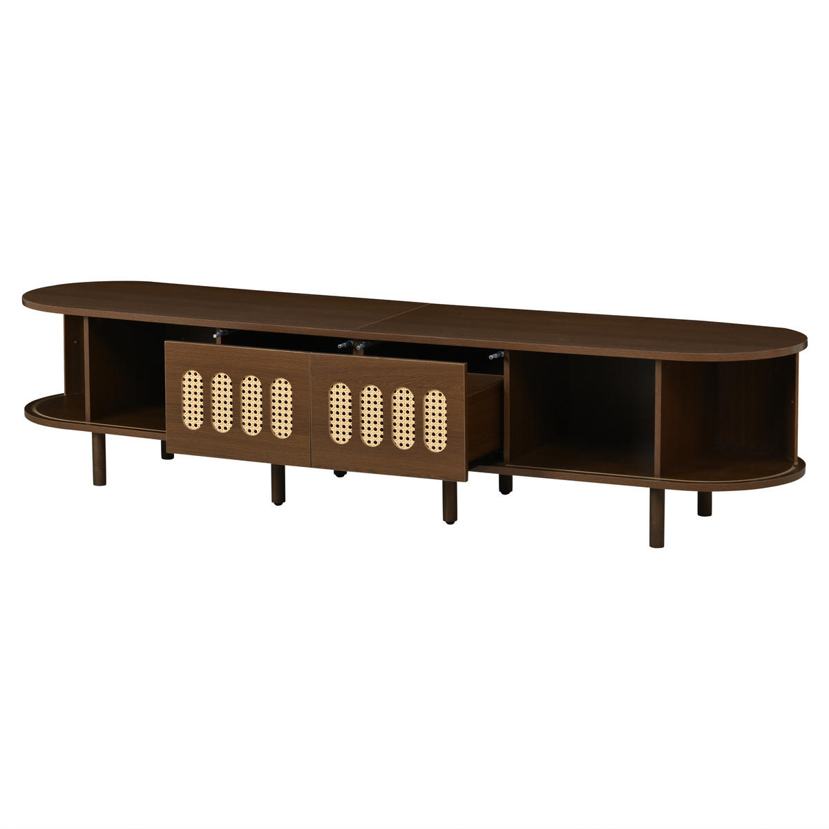 TV-SCHRANK 180/40/40 cm Nussbaum Rattan mit 2 Schubladen und 2 Rolltüren - Nussbaumfarben, Holzwerkstoff (180/40/40cm) - Oxeza