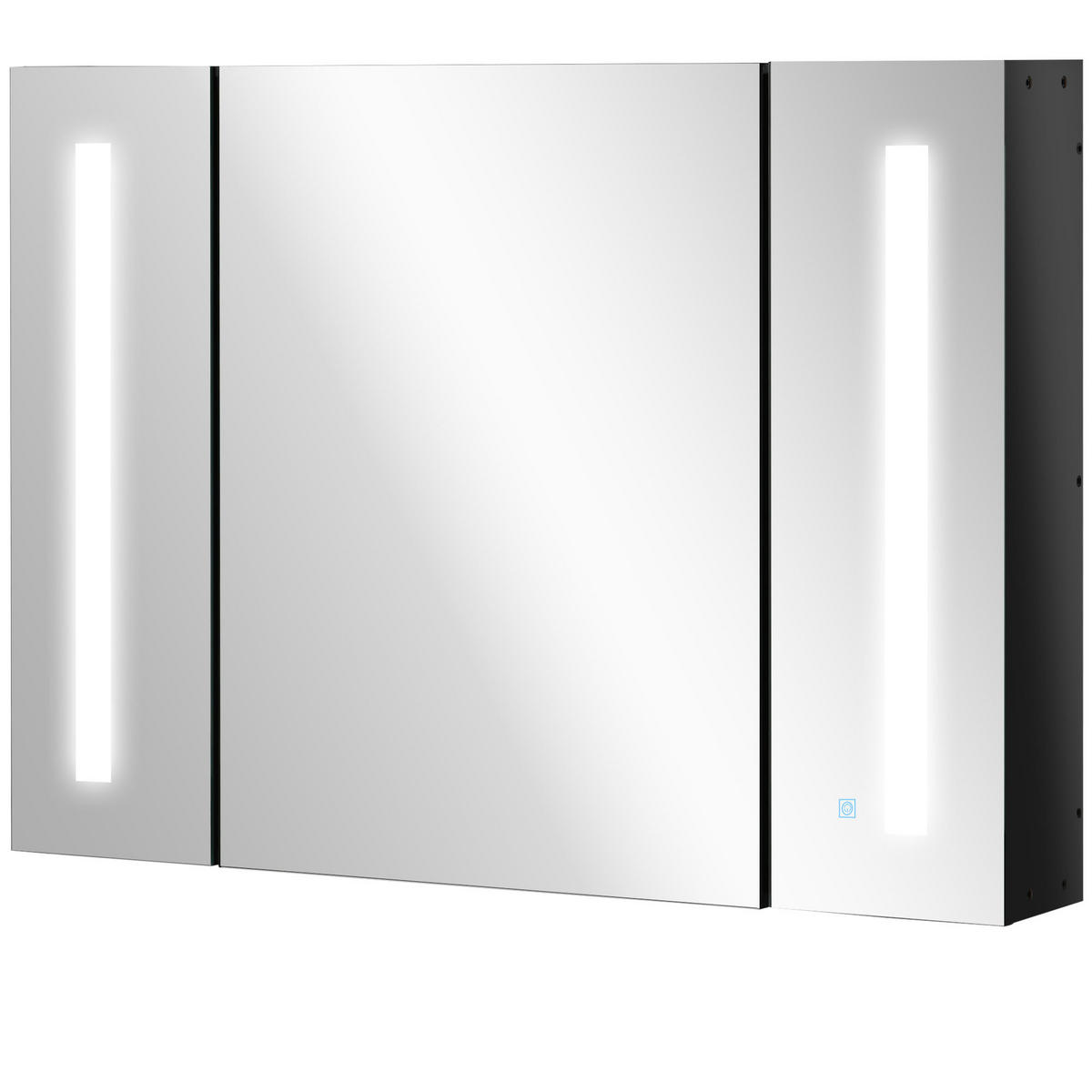 SPIEGELSCHRANK mit 3 Schränken, 3 Ablagen und LED-Beleuchtung, 90 x 15 x 65 cm ,Schwarz - Schwarz, Glas (90/65/15cm) - Vallsero