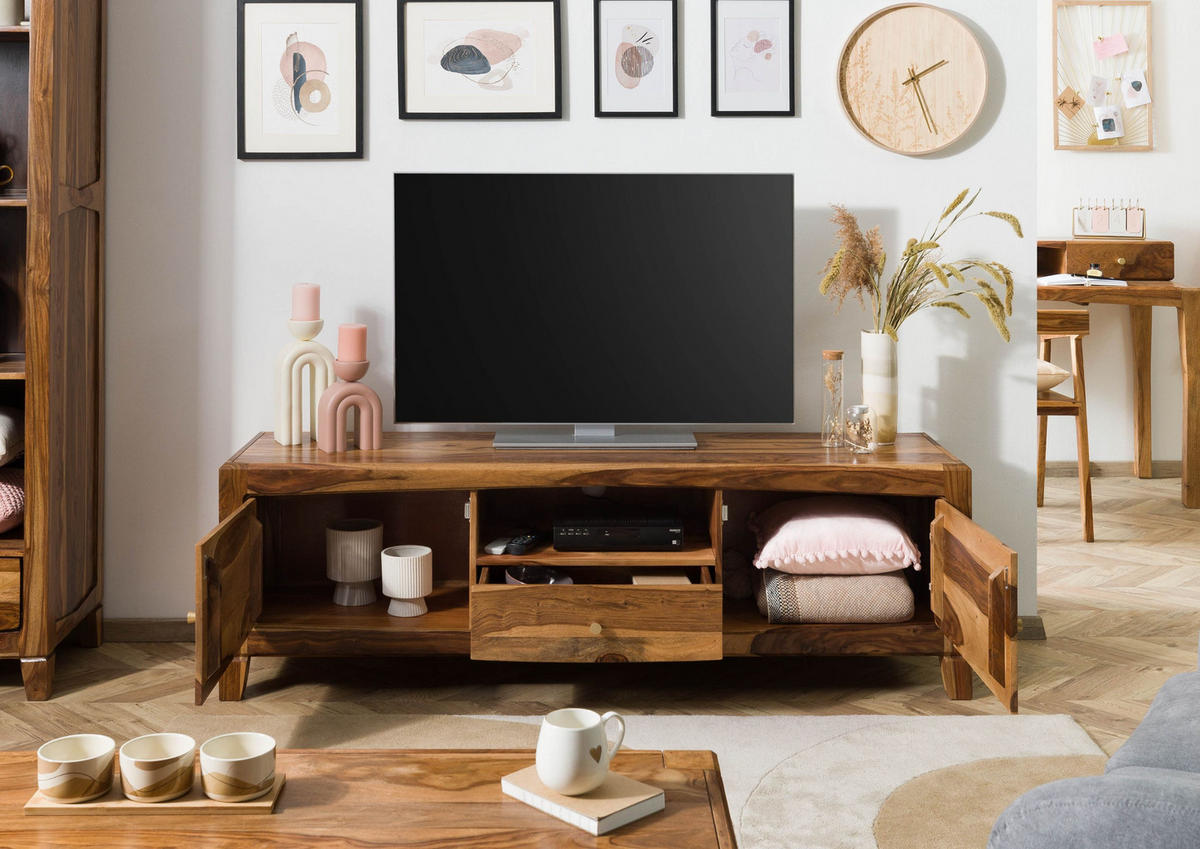 TV-BOARD Sheesham 175x45x55 braun lackiert ANCONA #110 - Braun, Holz (175/55/45cm) - Massivmoebel24