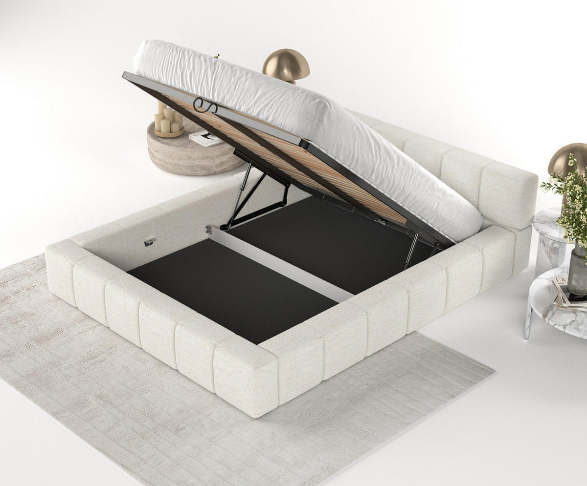 POLSTERBETT Milos mit Stauraum 160/200 cm Creme im Modesto Stoff - Creme/Schwarz, Holz/Holzwerkstoff (160/200cm) - AltaBeds