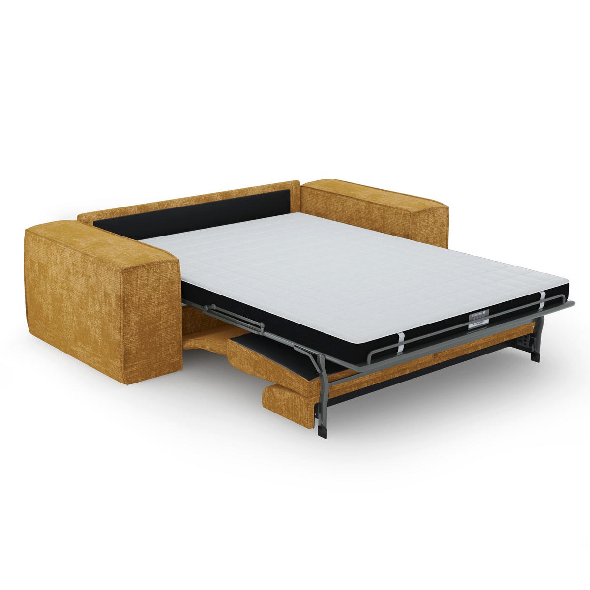 SCHLAFSOFA Express JUNE Geprägter Samt Senf 216cm - Gelb/Dunkelgelb, Textil (216/80/100cm) - Premium Interiors