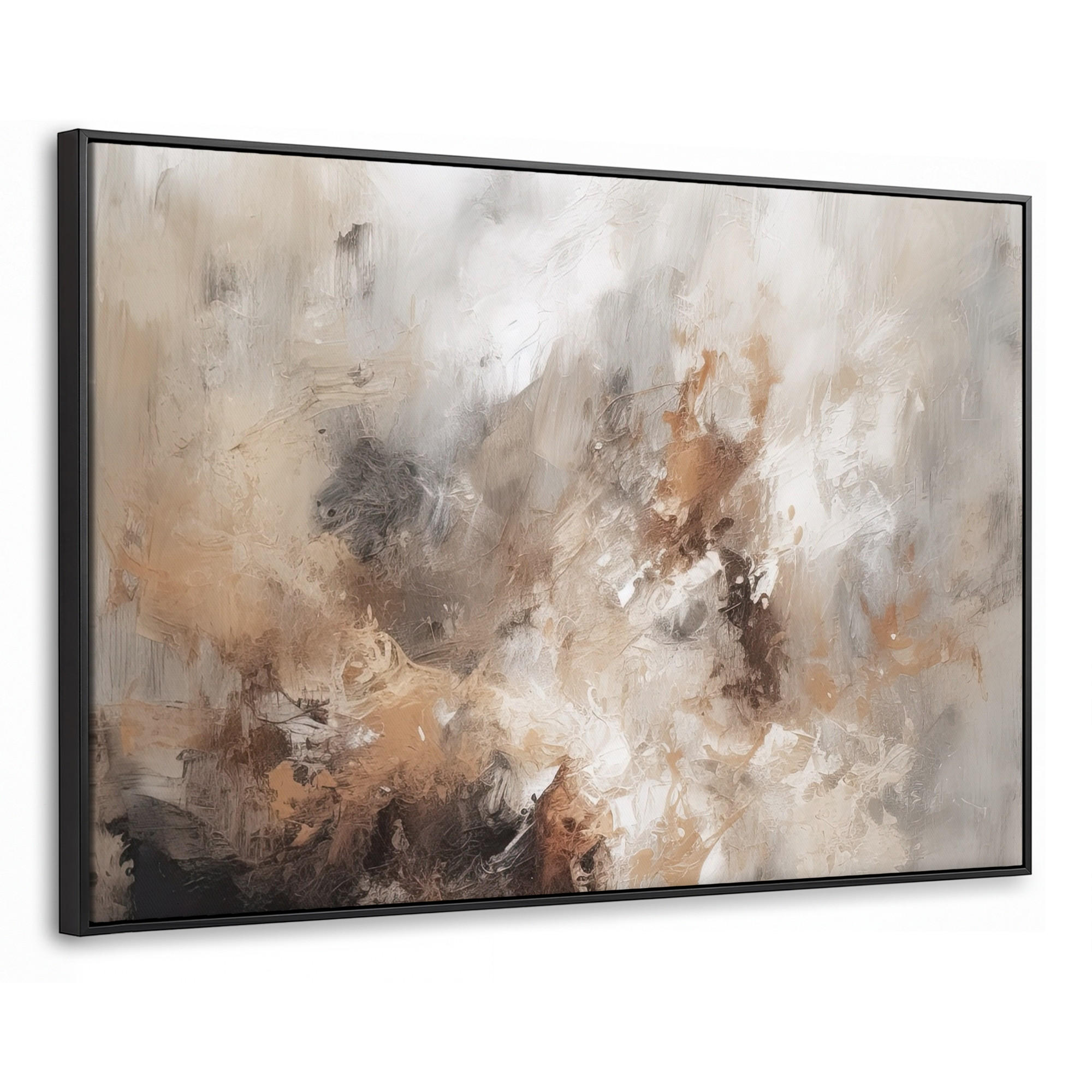 LEINWAND Bilder mit Rahmen - Farbe - Abstrakt - Beige - Kunst - 90x60 - Greige, Textil (90/60cm) - MuchoWow