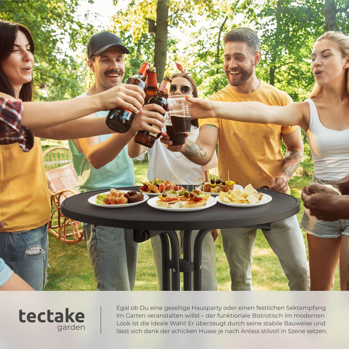 STEHTISCH Eren,bodenschonende Kunststofffüße & Ausgleichsschraube,schwarz - Schwarz, Textil (80/80/110cm) - tectake