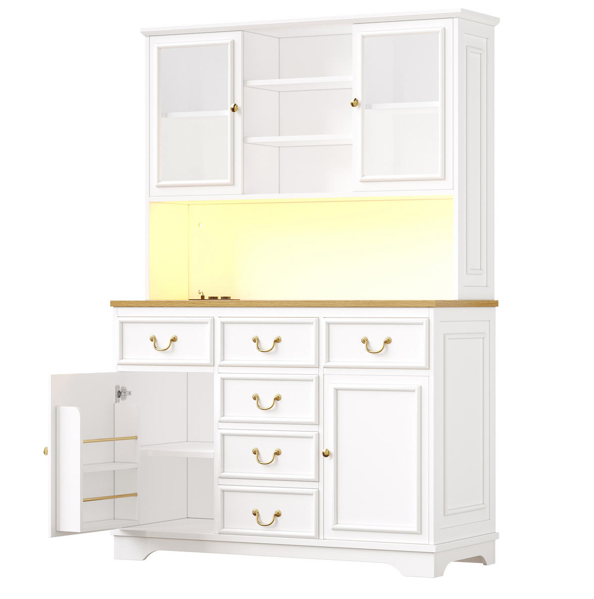 BUFFETSCHRANK 118/39,5/180 cm Weiß aus MDF mit LED - Weiß, Holzwerkstoff (118/180/40cm) - OKWISH