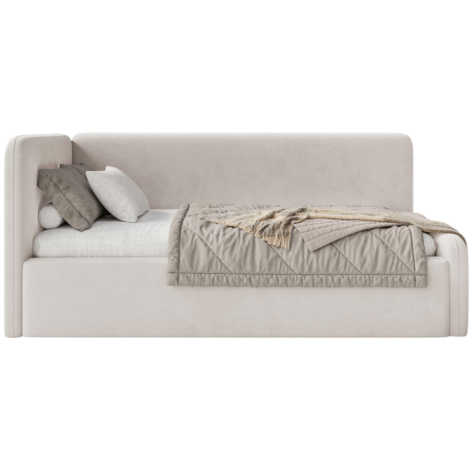 JUGENDBETT Fanko Samt Hellbeige 90x200 cm - Ecru/Schwarz, Kunststoff/Textil (90/200cm) - Selsey