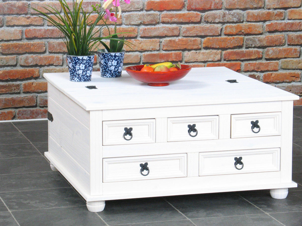 COUCHTISCH mit 5 Schubladen 91x91 weiß/wachs - Braun, Holzwerkstoff (92/92/45cm) - ebuy24