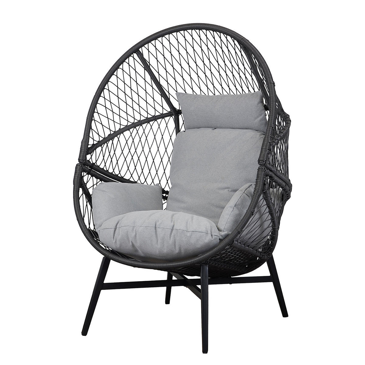 LOUNGESESSEL - Polyrattan / Polyester - Schwarz / Grau - Schwarz, Kunststoff/Textil (92/142/74cm) - home24