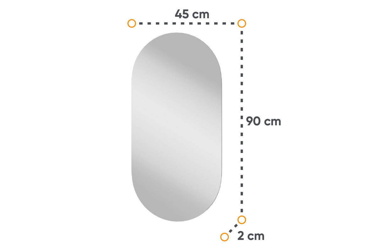 SPIEGEL CATTA mit einer länglichen Form, silber - Silberfarben, Glas (45/90/2cm) - KONSIMO®