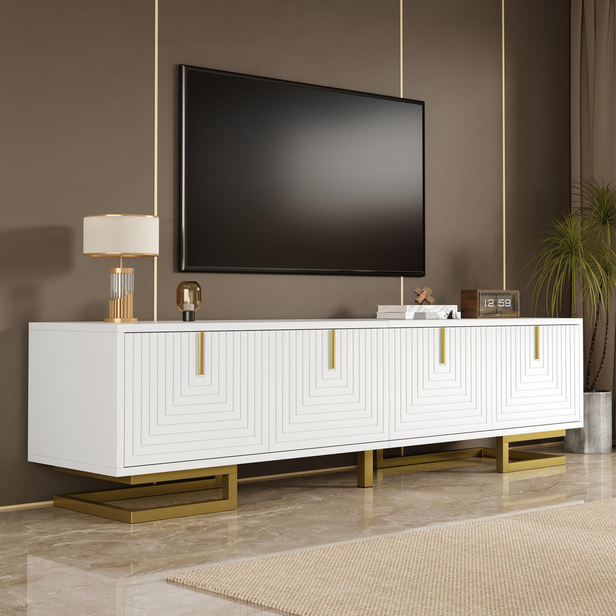 TV-ELEMENT mit 4 Türen 160 cm Weiß mit goldfarbenen Details - Weiß, Holzwerkstoff (38/44.5/160cm) - Beauniv