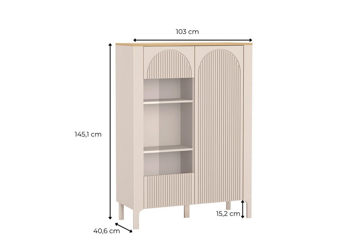 VITRINE Marbella Kaschmir, zweitürige Glasvitrine - Kaschmir, Holzwerkstoff (103/145/41cm) - Bettso