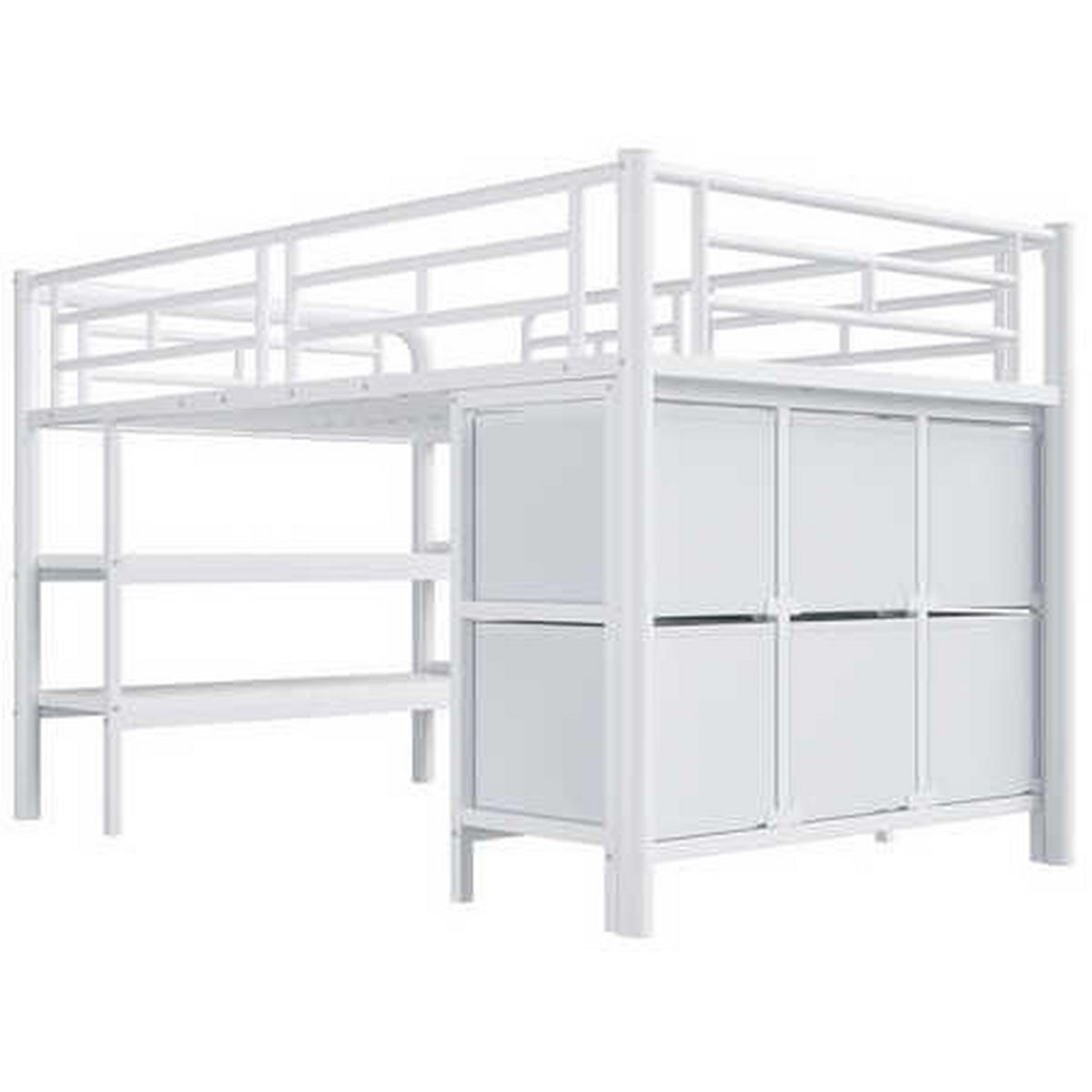 HOCHBETT 90x200 Weiß Metall Treppe Stauraum - Weiß, Metall (90/200cm) - FLIEKS