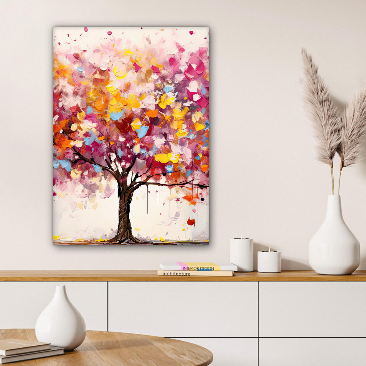 LEINWANDBILD Aquarell - Baum - Kunst - Abstrakt 60x80 cm - Multicolor, Textil (60/80cm) - MuchoWow
