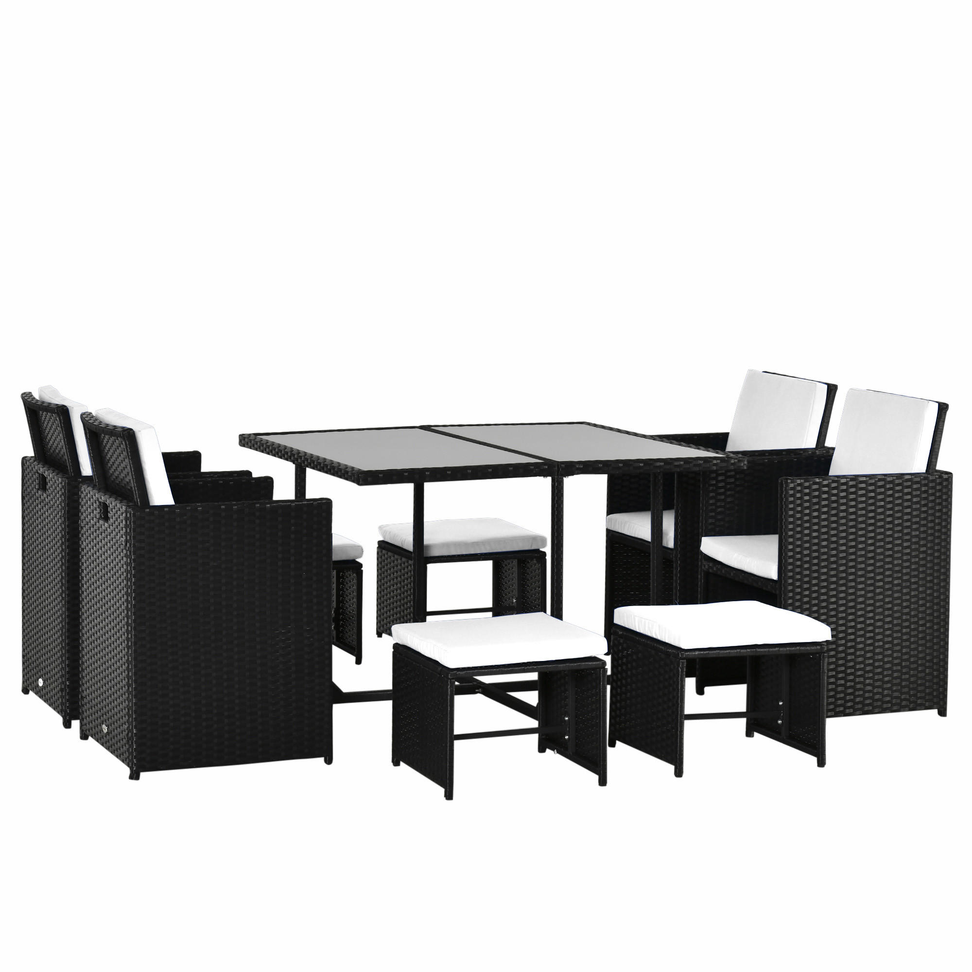POLYRATTAN Zahradní nábytek Ratanová zahradní sada včetně polštáře Černá 109 x 109 x 72 cm - černá, plast - Outsunny
