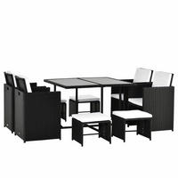POLYRATTAN Gartenmöbel Rattan Gartenset inkl. Kissen Schwarz 109 x 109 x 72 cm - Schwarz, Kunststoff - Outsunny
