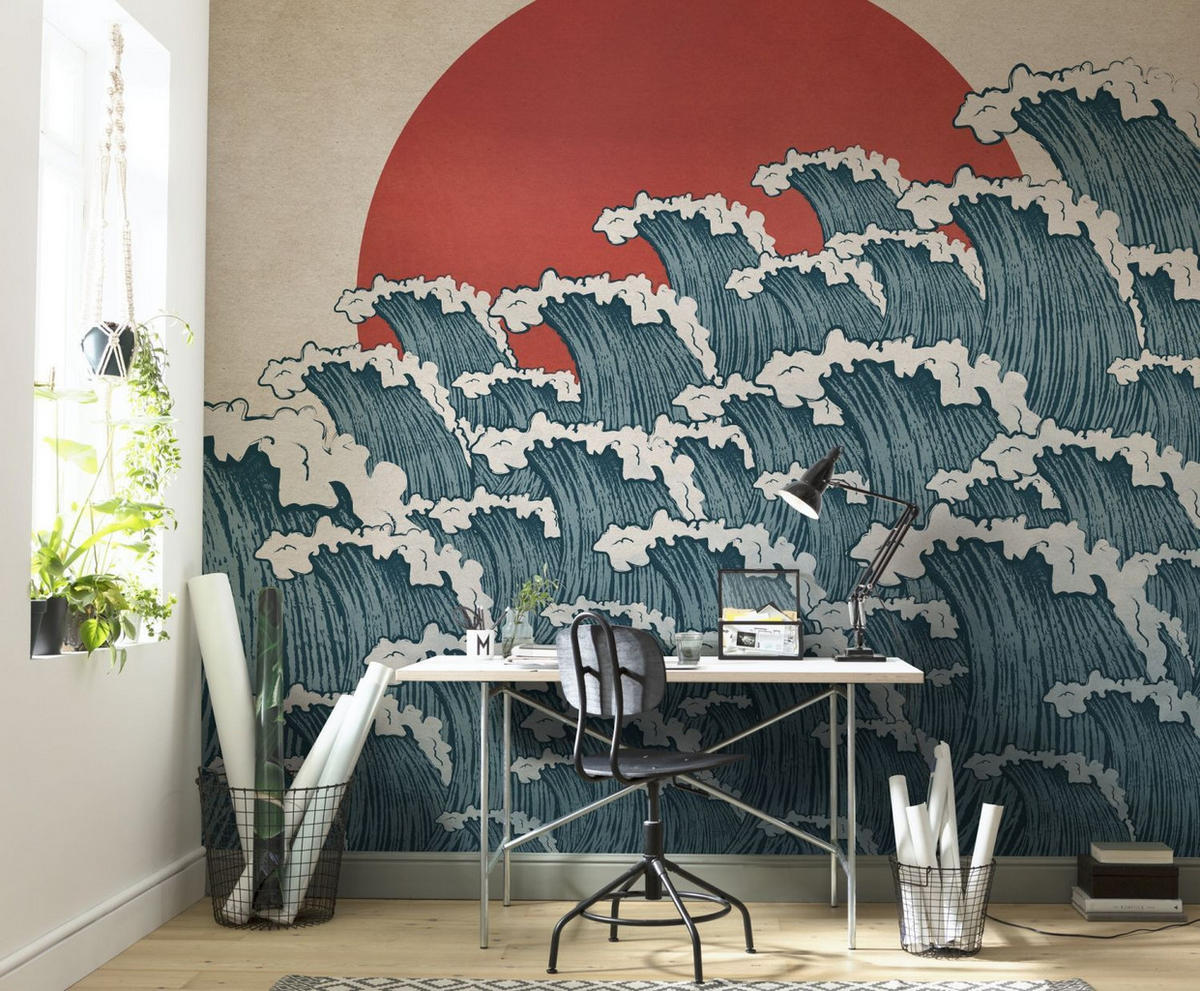 FOTOTAPETE Japanische Kunst 300 x 280 cm - Rot, Papier (300/280cm) - Sanders & Sanders