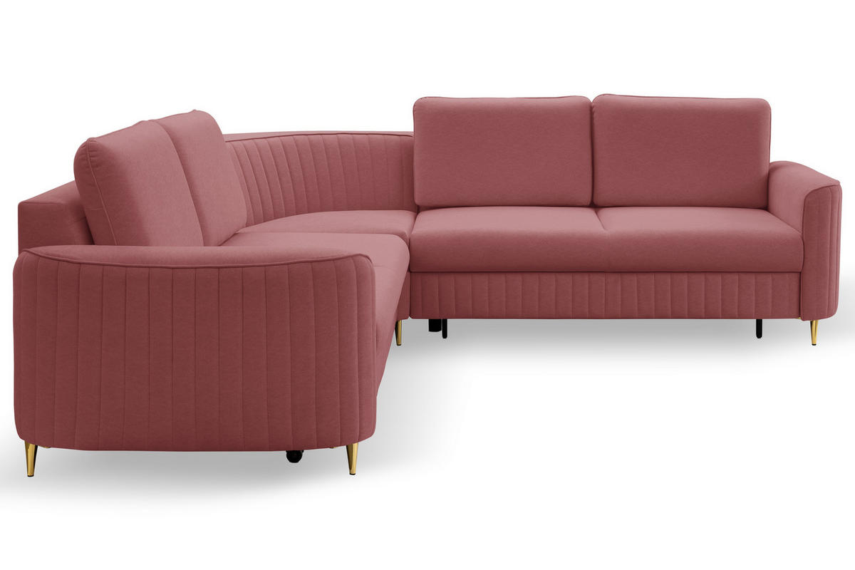 ECKSOFA VELA L-S Dunkelrot Velours-Stoff mit Schlaffunktion - Dunkelrot, Holz (251/251cm) - MASSENO