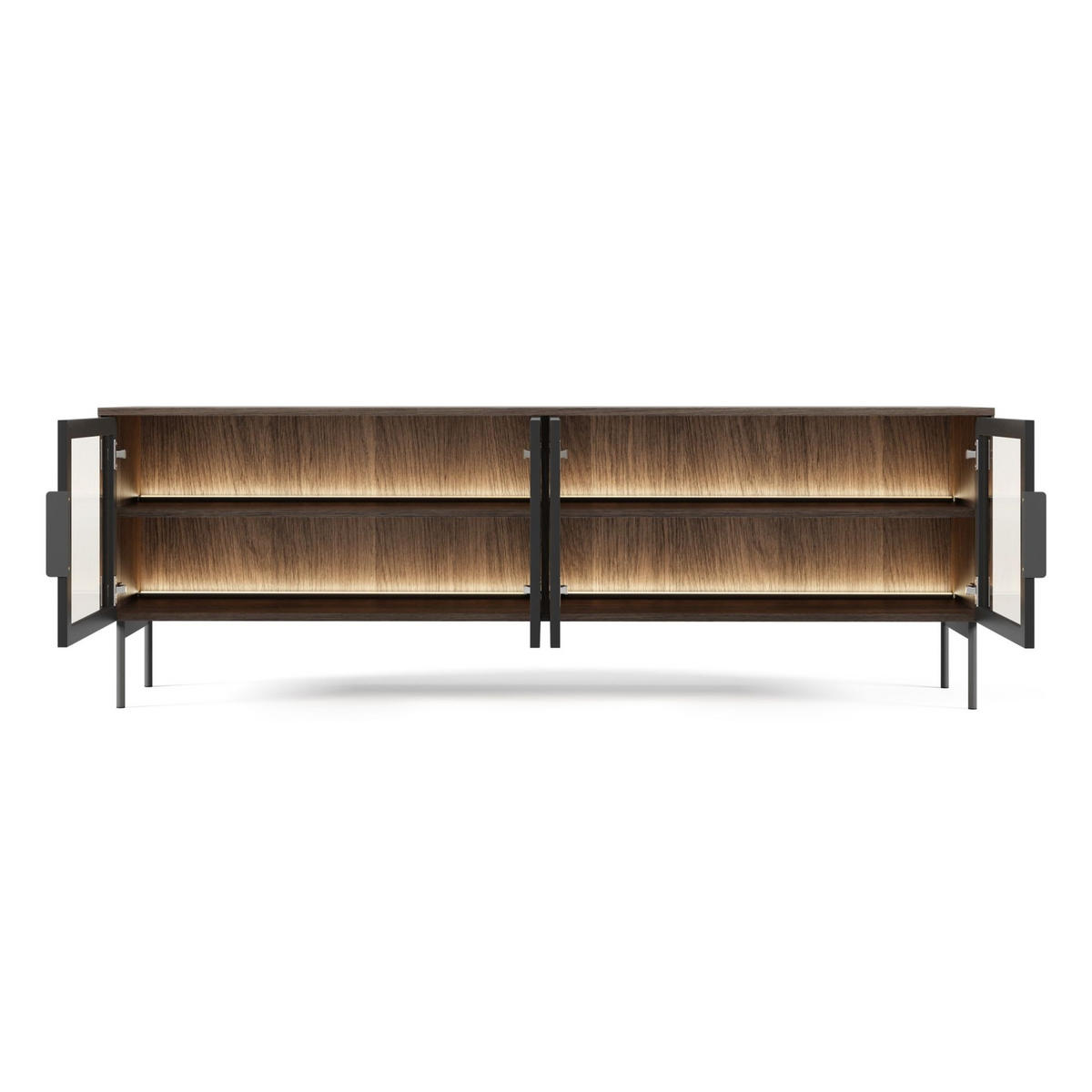 TV-LOWBOARD Lumi mit Glasfronten Eiche Dunin 181 cm - Dunkelbraun/Schwarz, Holzwerkstoff/Metall (181.3/39.3/39.3cm) - Selsey