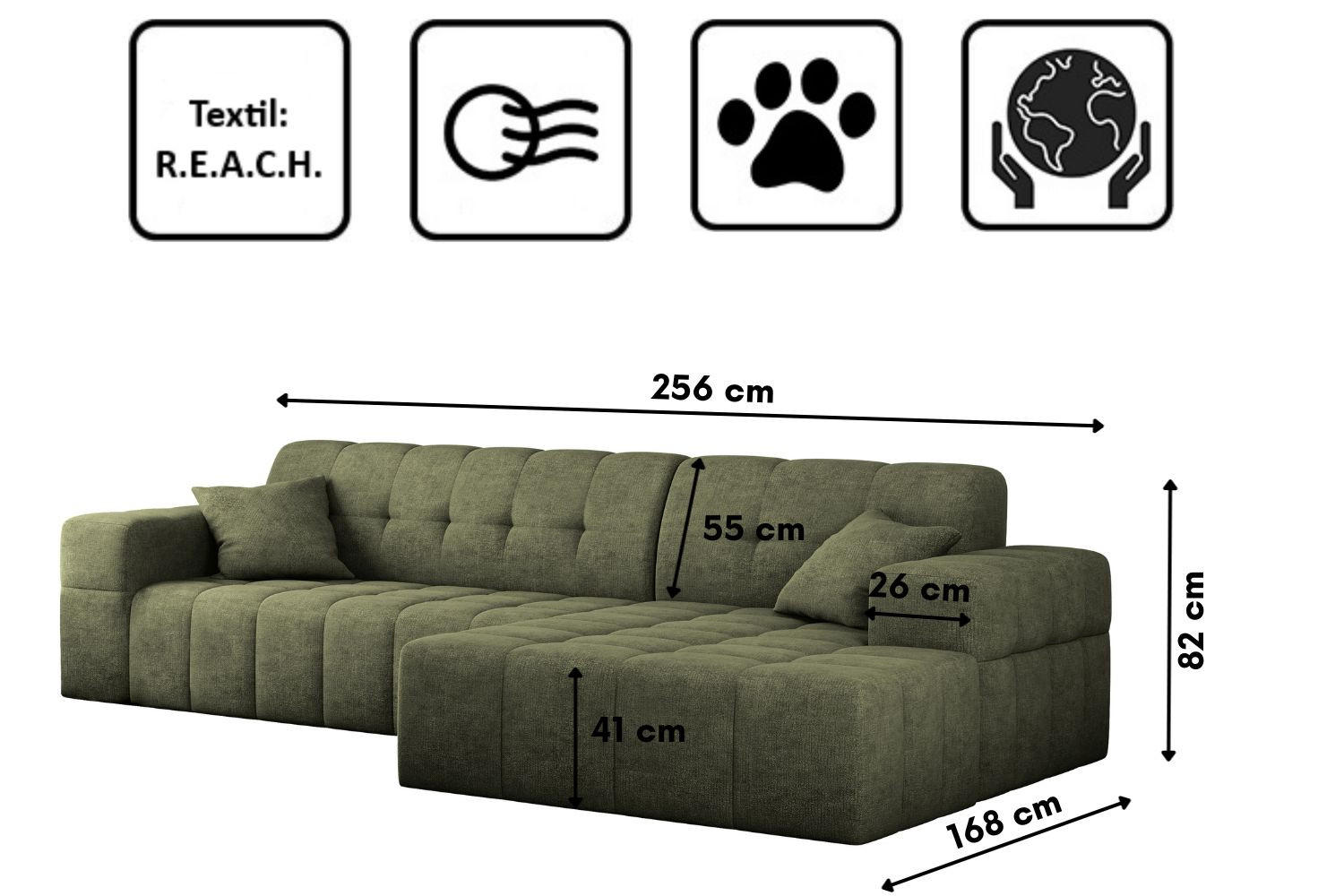 ECKSOFA NIMES Stoff Perfect Harmony Grün Rechts - Grün, Holz/Kunststoff (265/168cm) - Kaiser Möbel