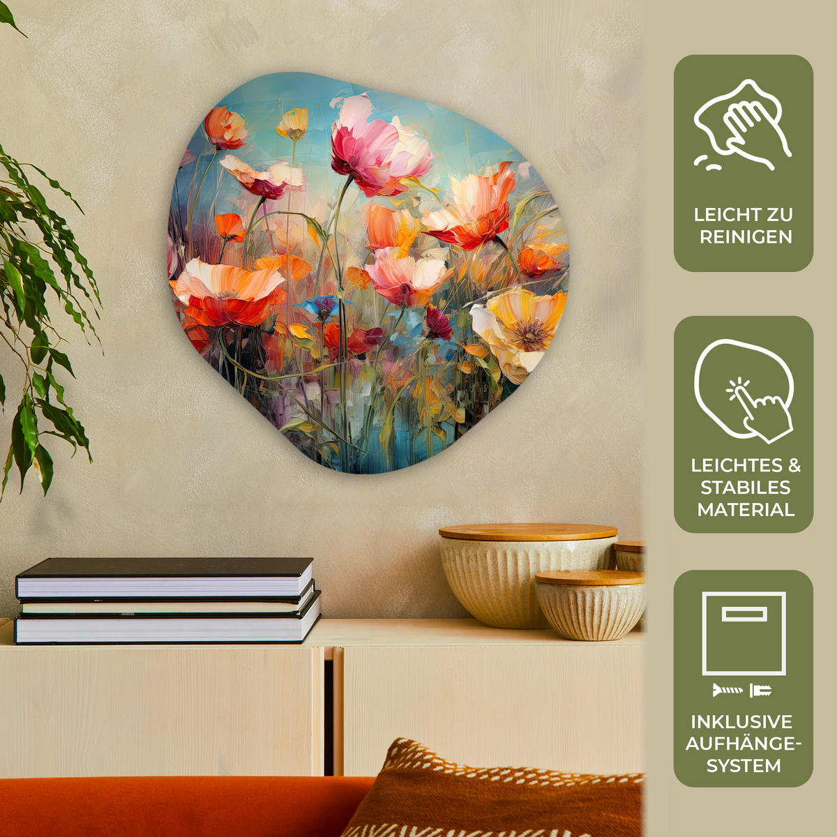 WANDBILD Blumen - Aquarell - Kunst - Botanisch - Natur 60x60 cm - Orange, Kunststoff (60/60cm) - MuchoWow