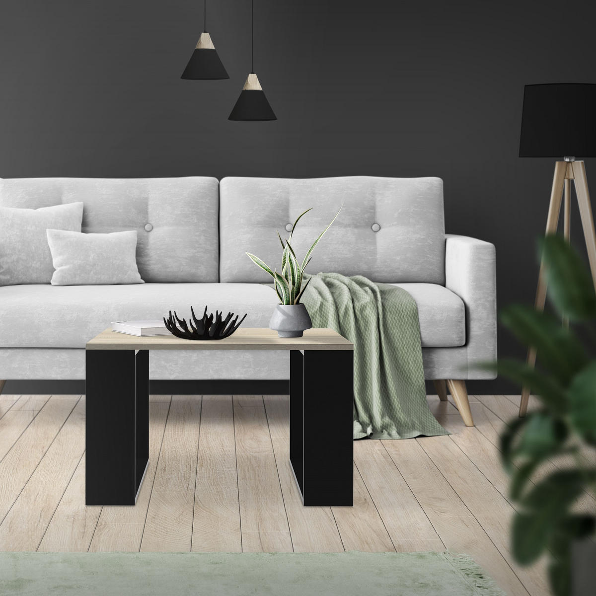 COUCHTISCH rechteckig Eiche-Optik-Schwarz 65/65/40 cm - Grau, Holzwerkstoff (65/40/65cm) - ML-DESIGN