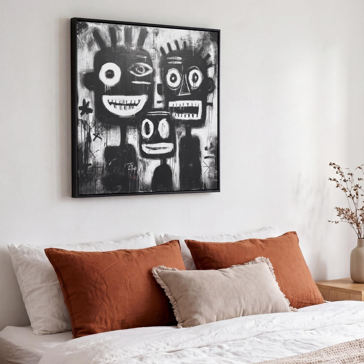 LEINWAND Bilder mit Rahmen - Malerei - Figuren - Schwarz - Abstrakt - 50x50 - Schwarz, Textil (50/50cm) - MuchoWow