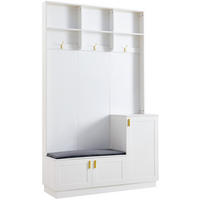 GARDEROBEN-SET 120 cm Weiß Hochglanz nkl. Schuhbank & 3 Haken - Weiß, Holzwerkstoff (120/200/40cm) - Urban Meuble