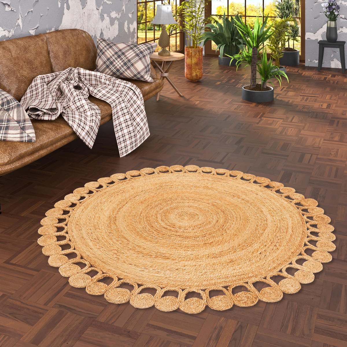 NATURFASER TEPPICH JUTE SALSA NATUR BOHO RUND - Beige, Textil (200/200cm) - Pergamon