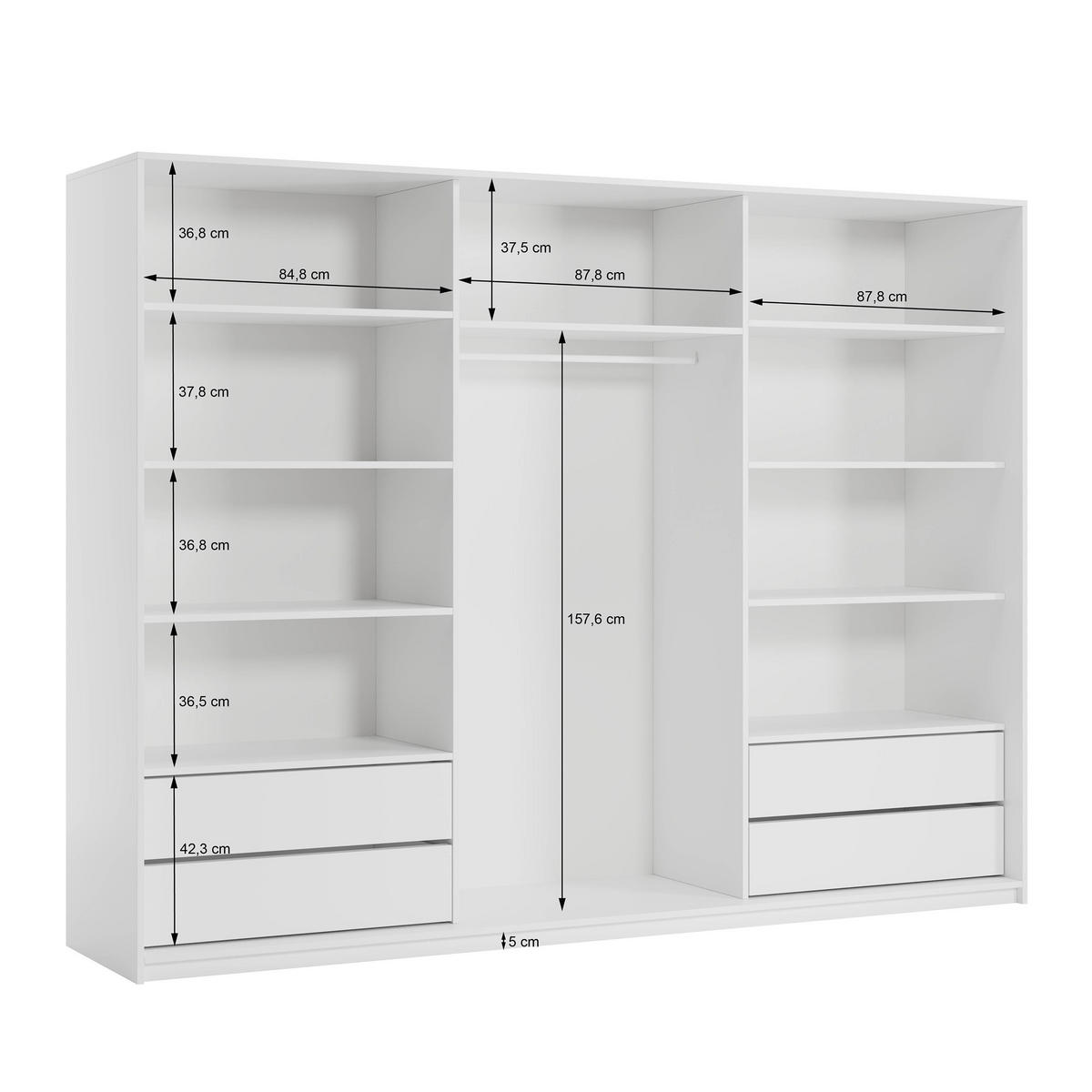 SCHWEBETÜRENSCHRANK TAVI 270/205/60 cm 3-türig mit Spiegel Schwarz - Schwarz, Holzwerkstoff (270/205/60cm) - MASSENO
