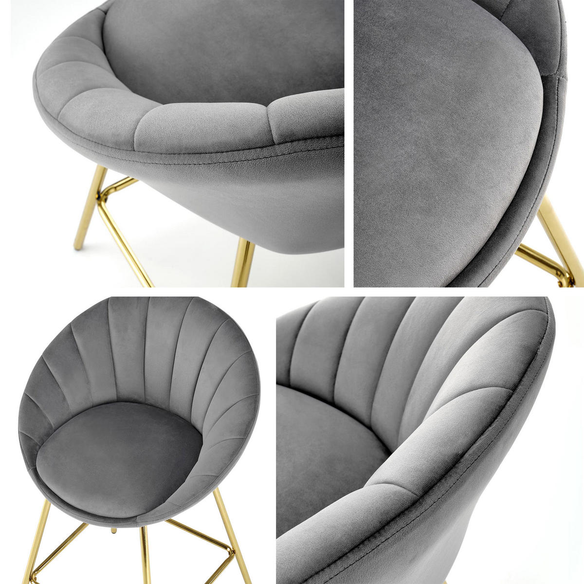 BARHOCKER-SET H112 (2 Stück) - Goldfarben/Grau, Holzwerkstoff/Textil (58/87/52cm) - MIRJAN24