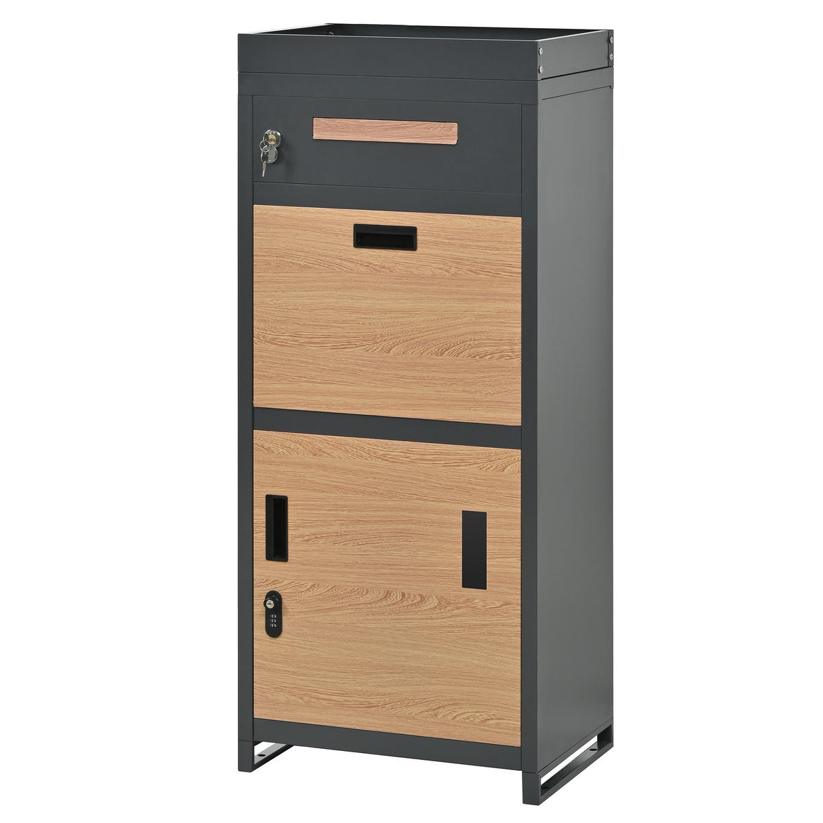 PAKETBRIEFKASTEN Mit Blumentrog Holzoptik/Grau - Braun, Metall (37/118.5/50cm) - ComfortXL