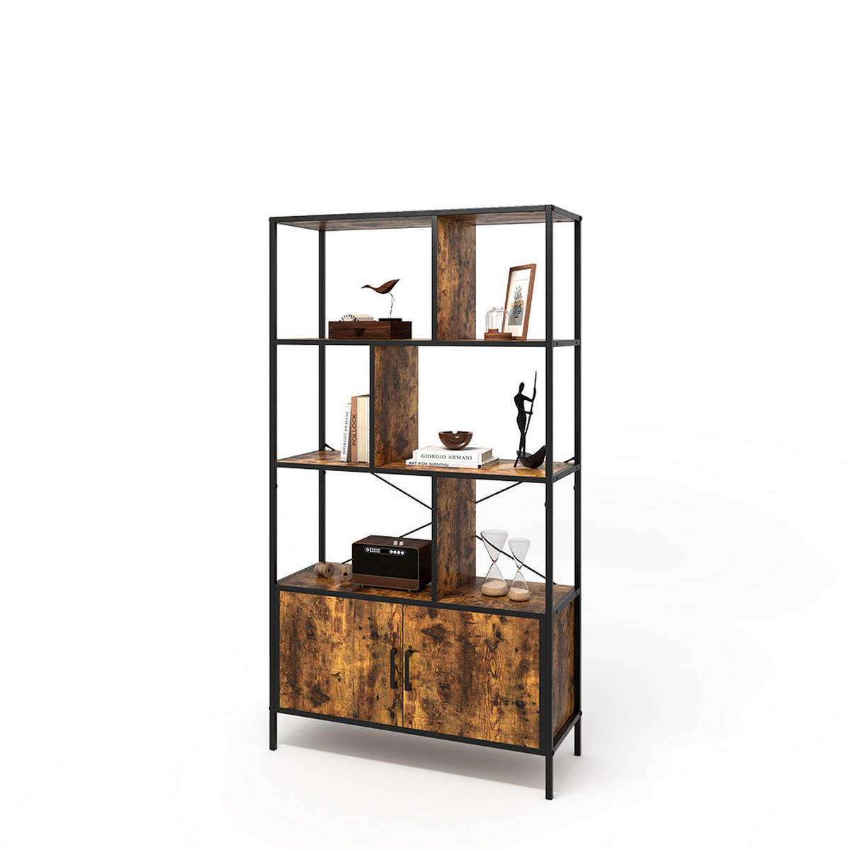 BÜCHERREGAL Fyrk Eiche rustikal 80 x 146.5 cm mit 2 Türen - Wildeiche/Schwarz, Holzwerkstoff (80/146.5/30cm) - Vicco
