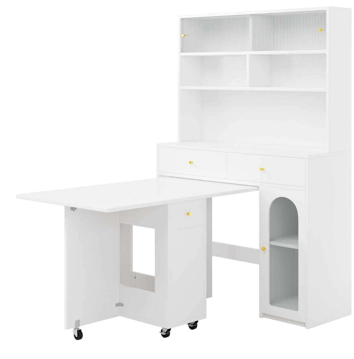 BUFFET 120/45/180 cm & 120/75/75 cm aus MDF mit klappbarem Esstisch Weiß - Weiß, Holzwerkstoff (120/180/45cm) - Modenvie