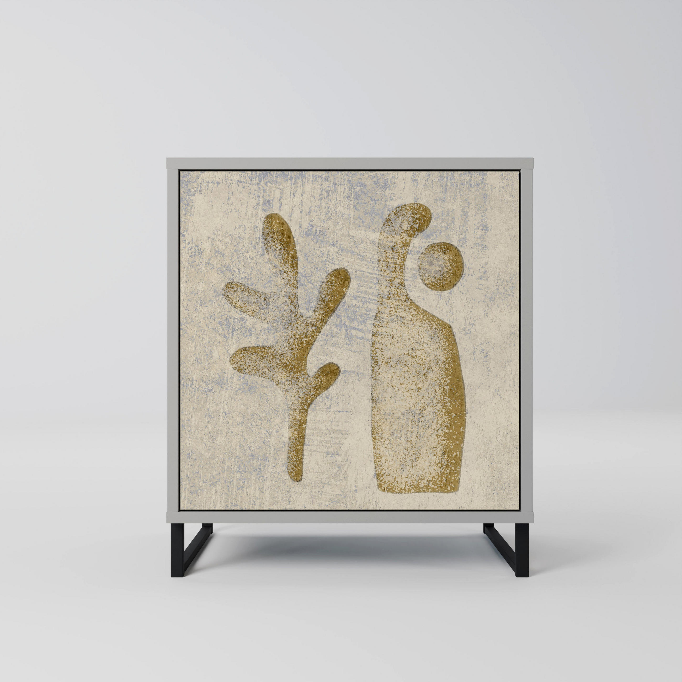 SIDEBOARD SAND SCULPTURES, Grau, 57,5x42x67,5 cm, Schwarze Metall-Rahmenfüße - Multicolor/Schwarz, Holzwerkstoff/Metall (57.5/67.5/42cm) - SpaceRebels