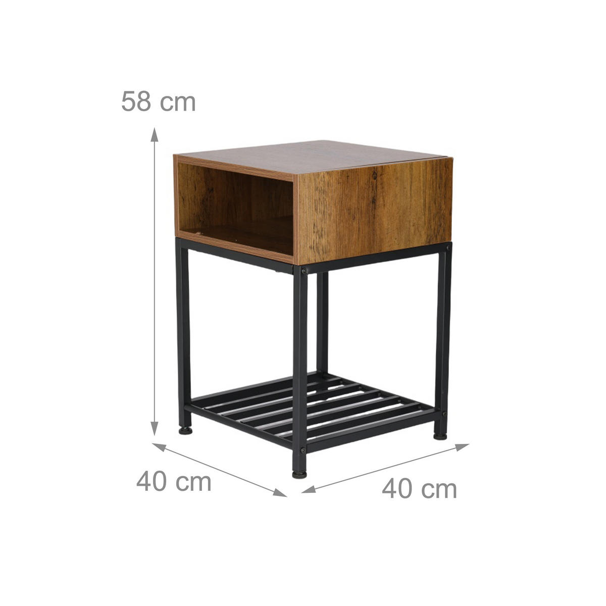 NACHTTISCH - Dunkelbraun, Holzwerkstoff/Metall (40/40/58cm) - Relaxdays