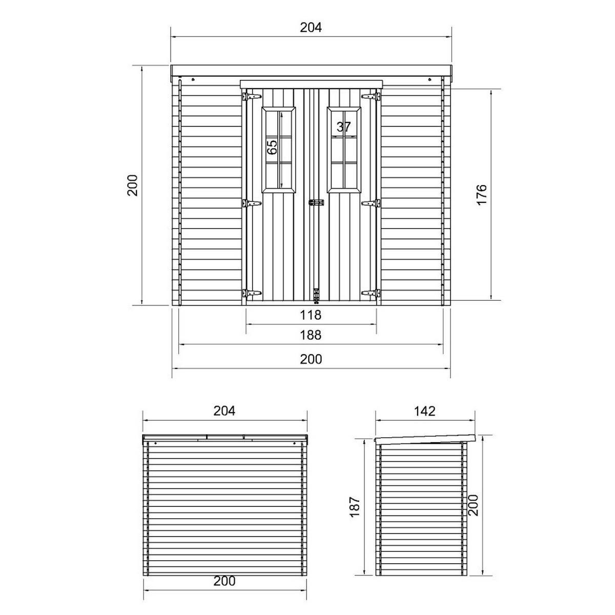 GARTENHAUS aus Holz mit imprägniertem Boden B204xL142xH200 cm/ 2,22 m2 - M311C+M311G - Beige, Holz (200/200/142cm) - Timbela