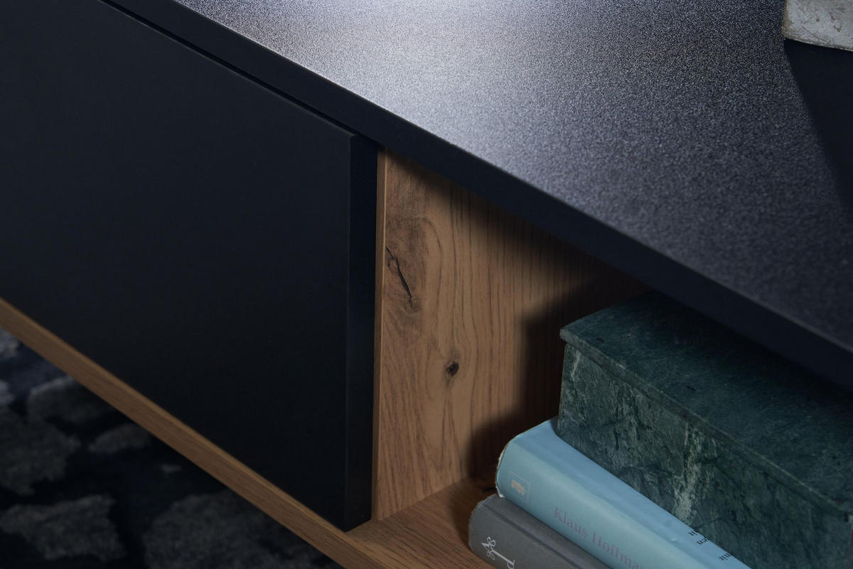COUCHTISCH Eiche-Dekor Schwarz mit Stauraum, Wasserabweisend, 110x60x38 cm - Schwarz/Braun, Holz/Metall (60/110/38cm) - KADIMA DESIGN