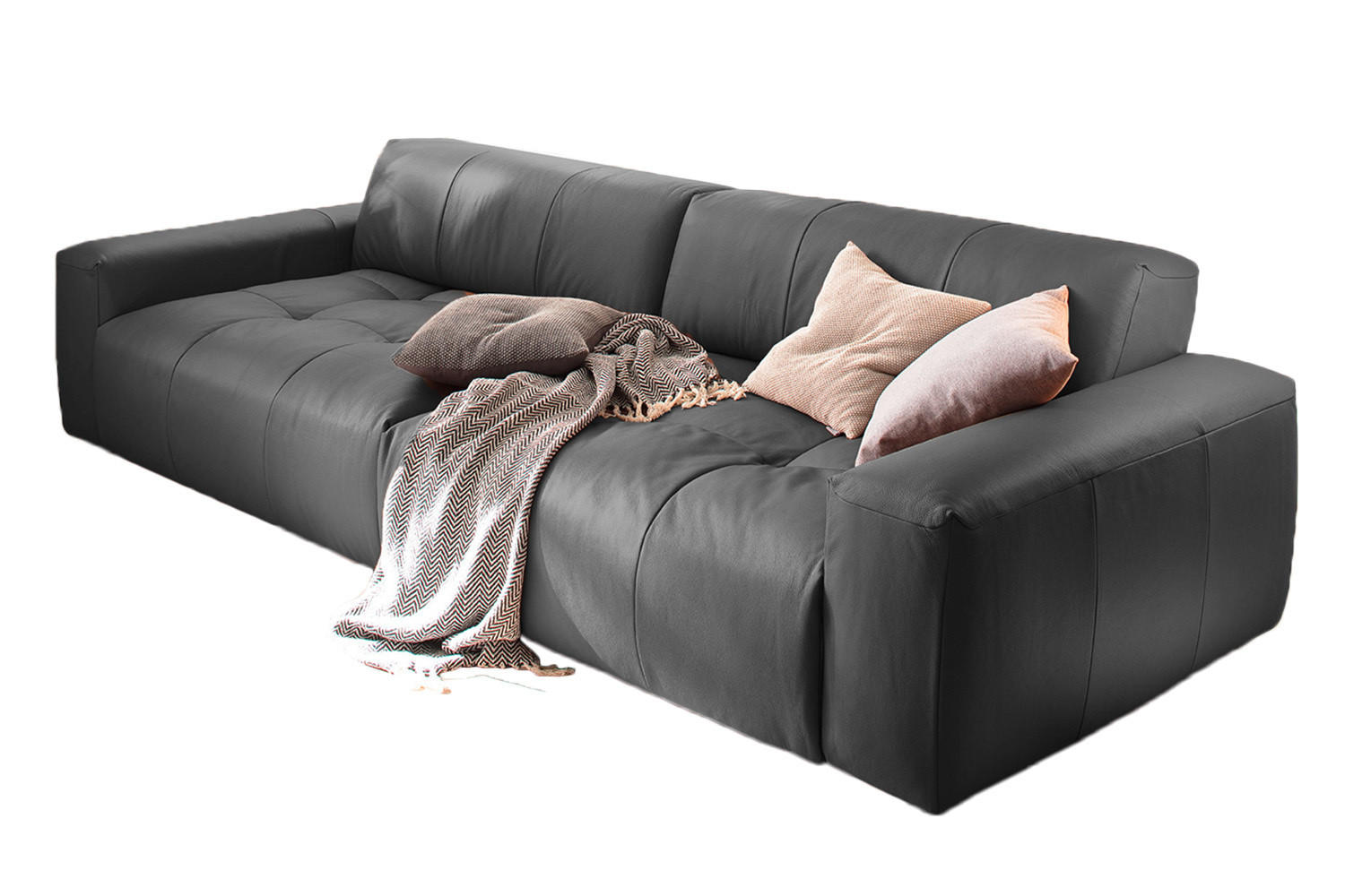 LEDERSOFA MIT SITZTIEFENVERSTELLUNG PALACE Schwarz Leder - Schwarz, Leder (298/74/120cm) - KAWOLA