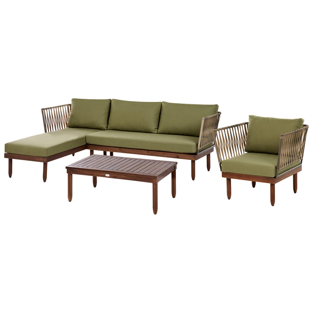 LOUNGE-SET mit Tisch 4-Sitzer Akazienholz rechtsseitig Dunkelbraun/Grün Cremona - Braun/Grün, Holz - Beliani