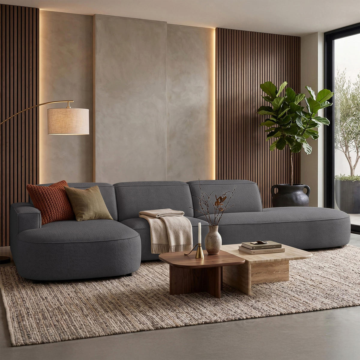 ECKSOFA Sallmo L-Form, 3-Sitzer, links 358 cm - Dunkelgrau/Schwarz, Kunststoff/Textil (358/166cm) - Selsey