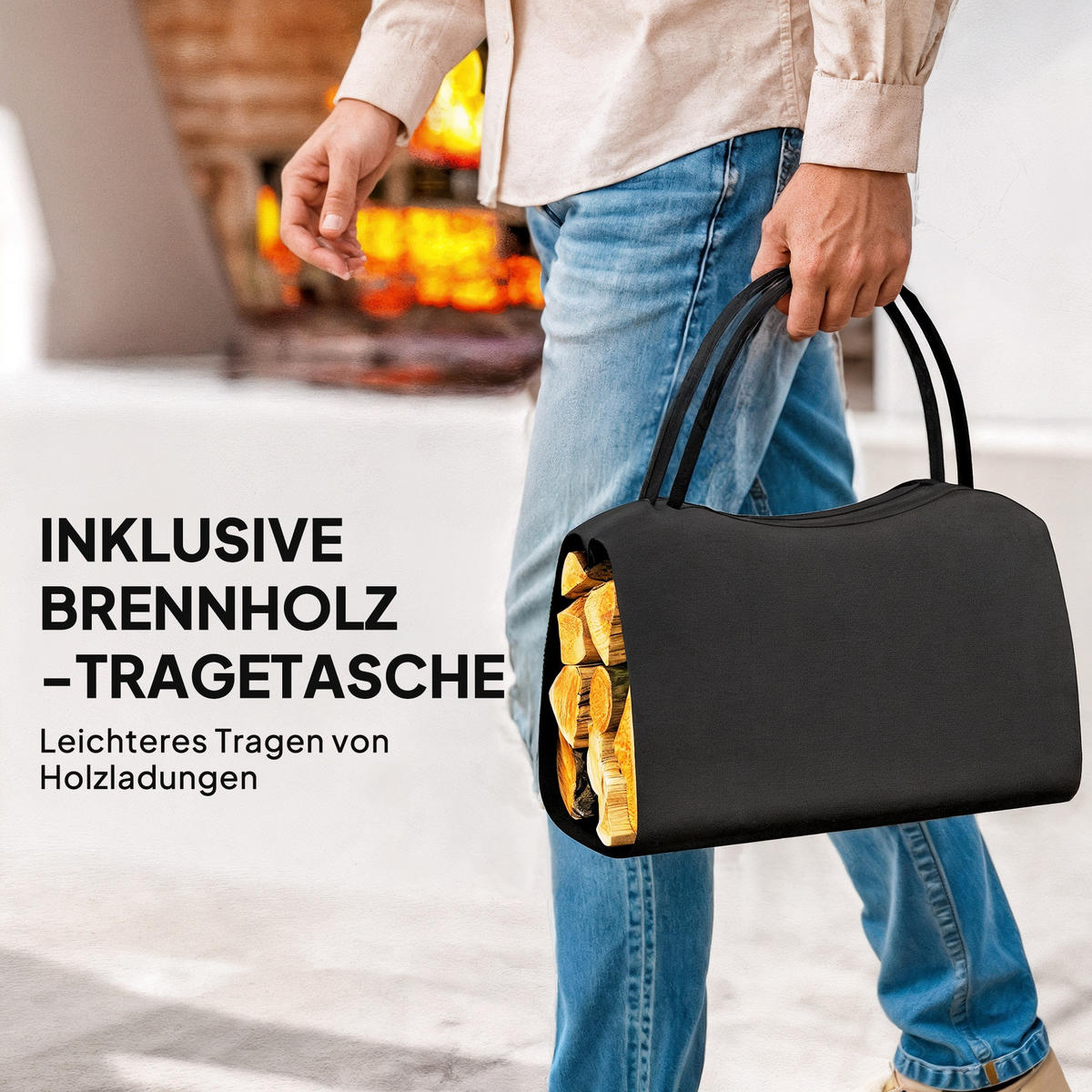 KAMINHOLZREGAL für innen 53 x 33 x 43 cm Brennholzregal mit Tragetasche Schwarz - Schwarz, Metall (33/43/53cm) - Outsunny