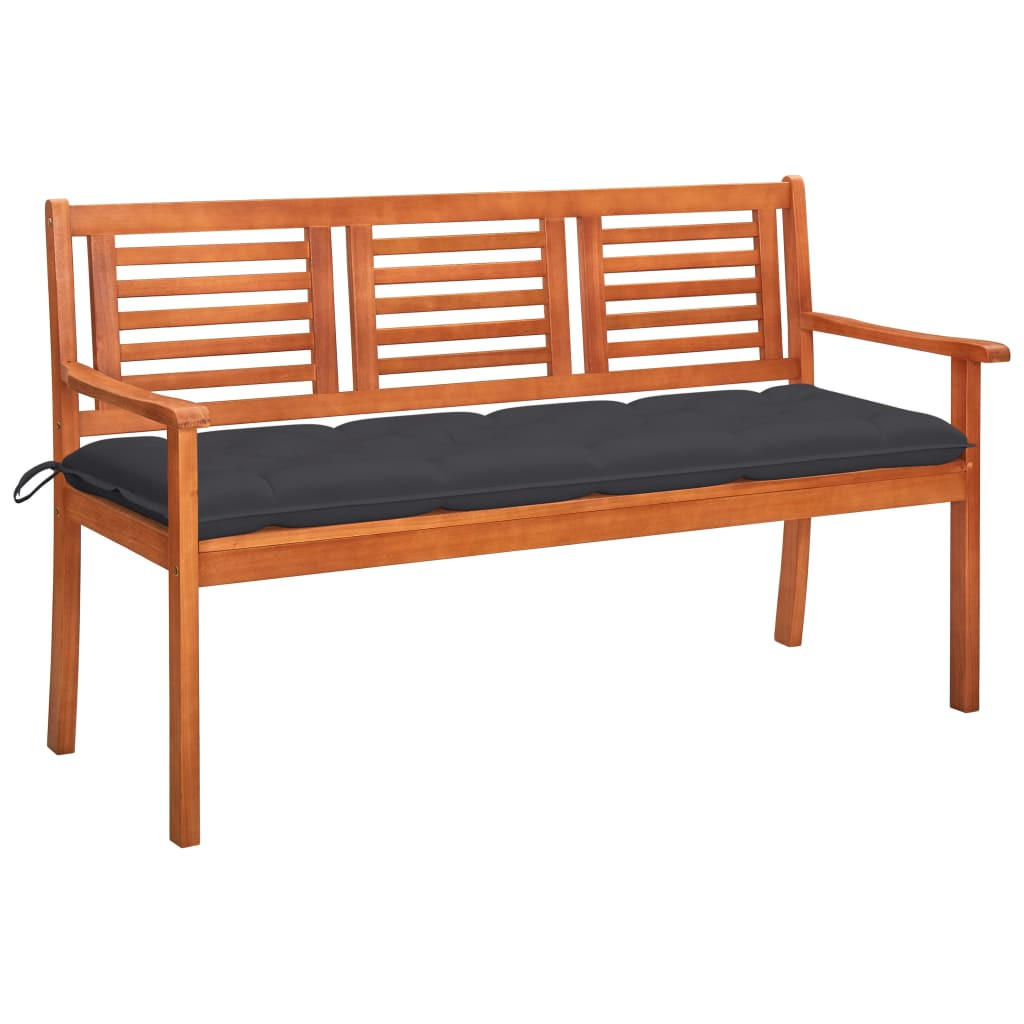 3-SITZER-GARTENBANK mit Auflage 150 cm Massivholz Eukalyptus - Anthrazit, Holz (150/89/60cm) - furnicato