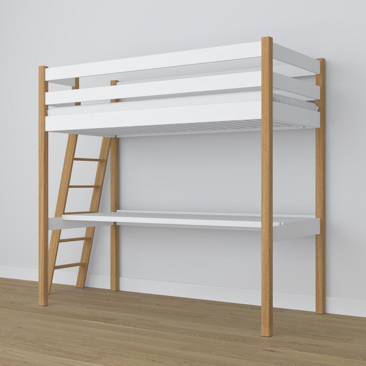 HOCHBETT N02 mit Schreibtisch Weiß / Eiche Natur 80/180 - Eiche Artisan/Weiß, Naturmaterialien/Holz (80/180cm) - N-Wood