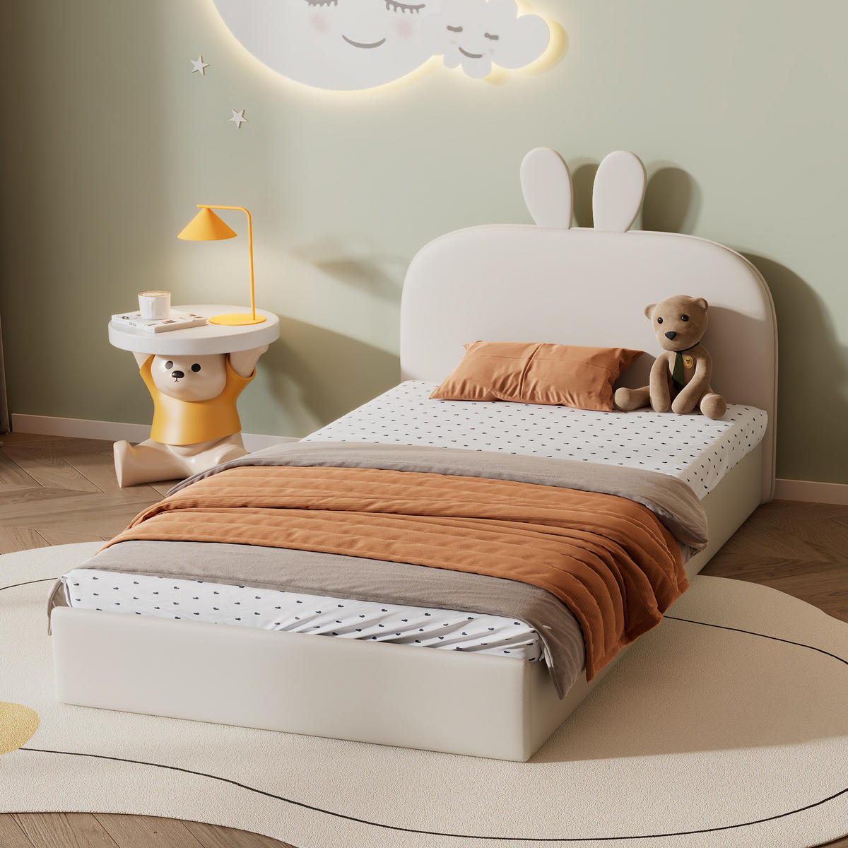 KINDERBETT 90/200 cm aus Samt mit Kaninchen-Kopfteil Beige - Beige, Textil (90/200cm) - Modenvie