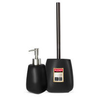 BADEZIMMERSET SEIFENSPENDER + WC-Bürstengarnitur, schwarz - Schwarz, Keramik/Kunststoff (12/36cm) - KADAX
