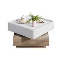 KONFERENČNÝ stolík 60/60/38 cm orech/biela s otočnou doskou a zásuvkami - biela, kompozitné drevo (60/60/38cm) - Flora Grace
