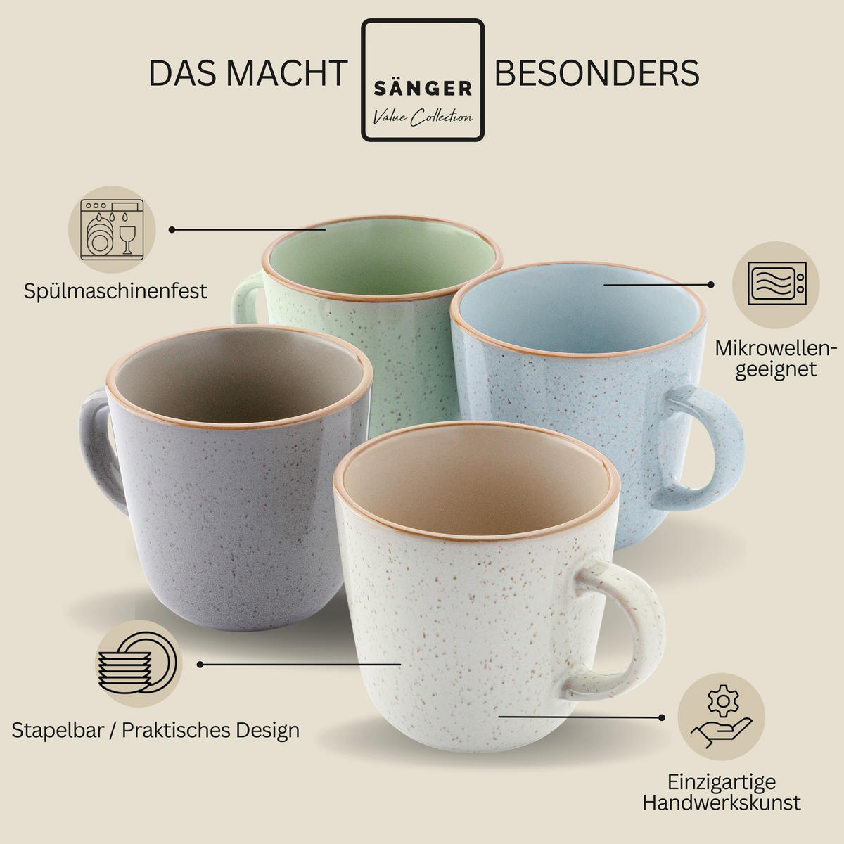 KAFFEEBECHER SET RIO - 4 teilig aus Steingut - Multicolor, Keramik (0.43L) - Sänger